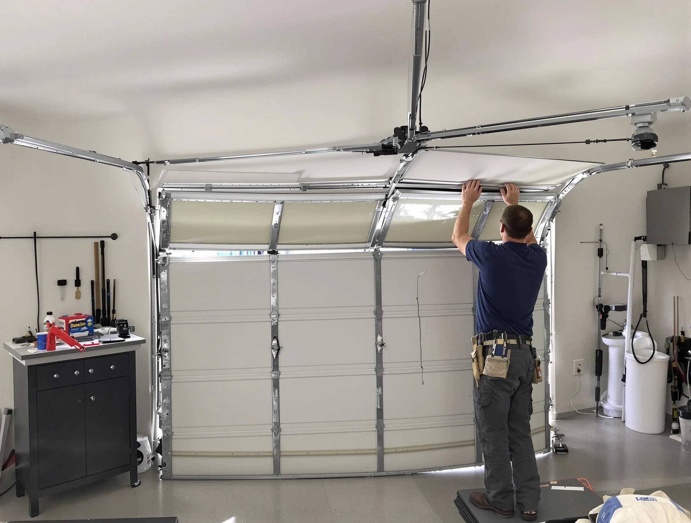 Kingfisher Garage Door Repair specialist performing precise section replacement on Kingfisher garage door