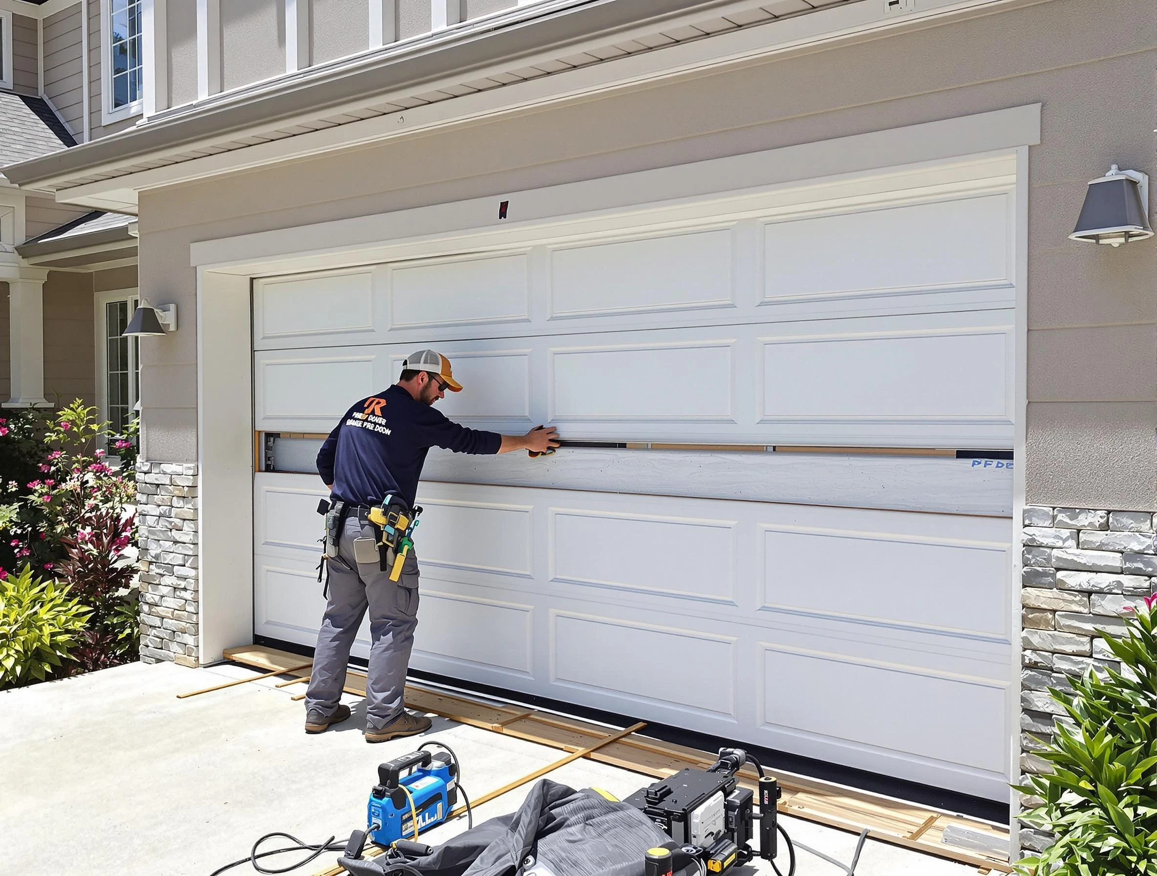 Kingfisher Garage Door Repair team performing complete garage door replacement at Kingfisher residence