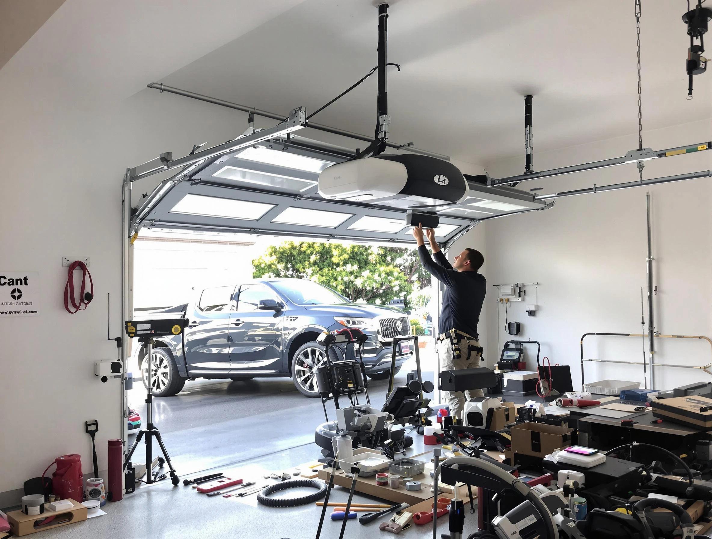 Kingfisher Garage Door Repair specialist installing smart garage door opener system in Kingfisher home