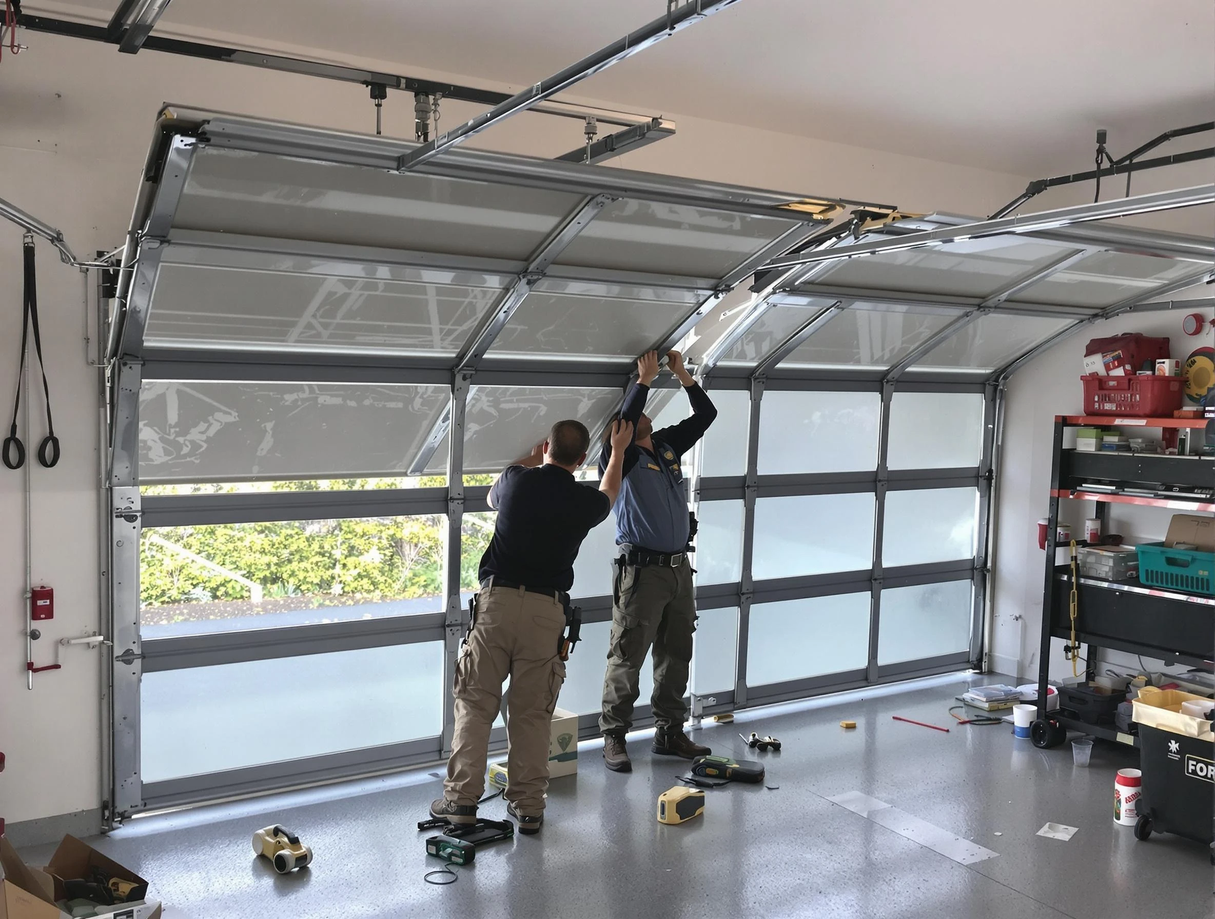 Kingfisher Garage Door Repair expert performing precise panel replacement on Kingfisher garage door