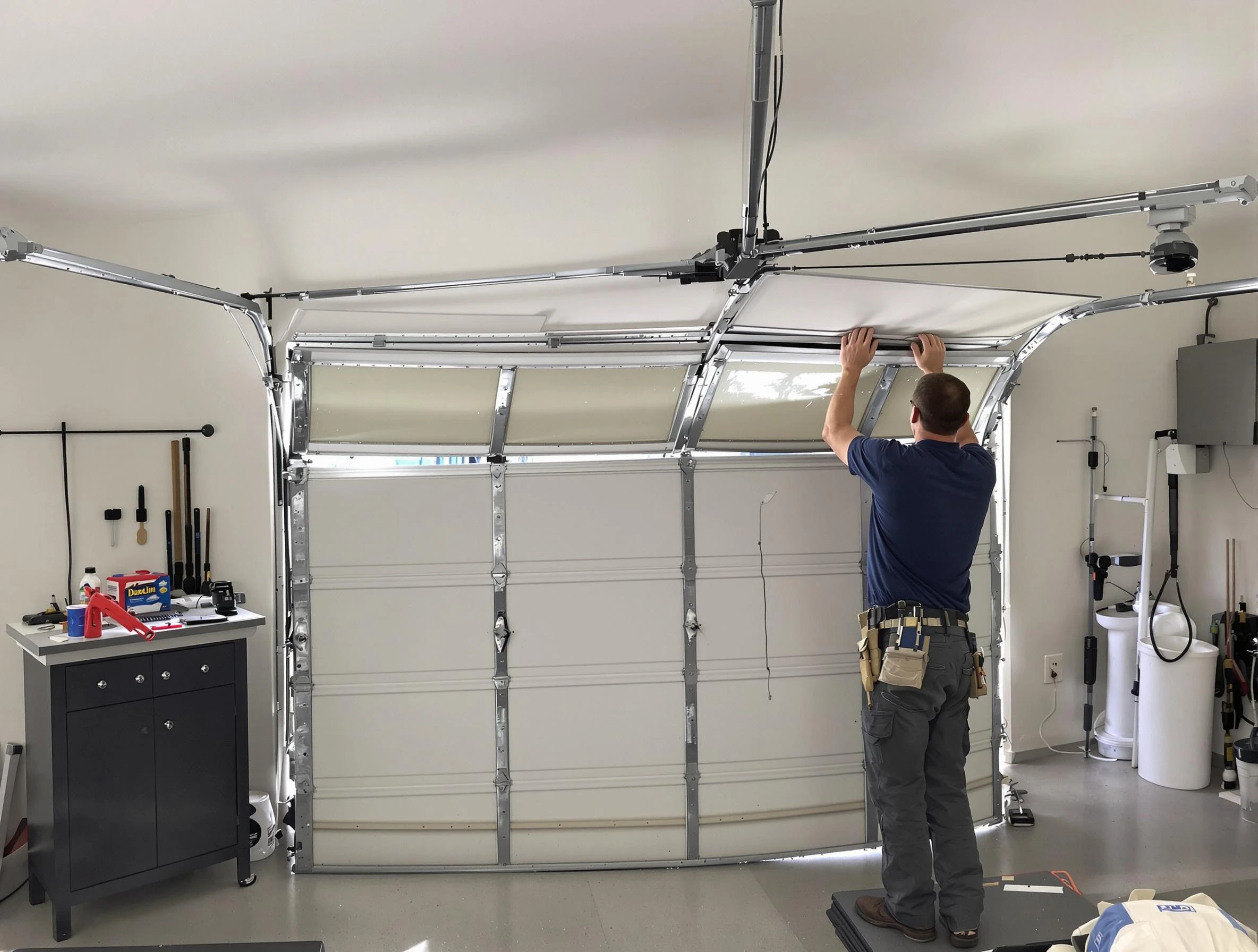 Kingfisher Garage Door Repair specialist performing precise section replacement on Kingfisher garage door